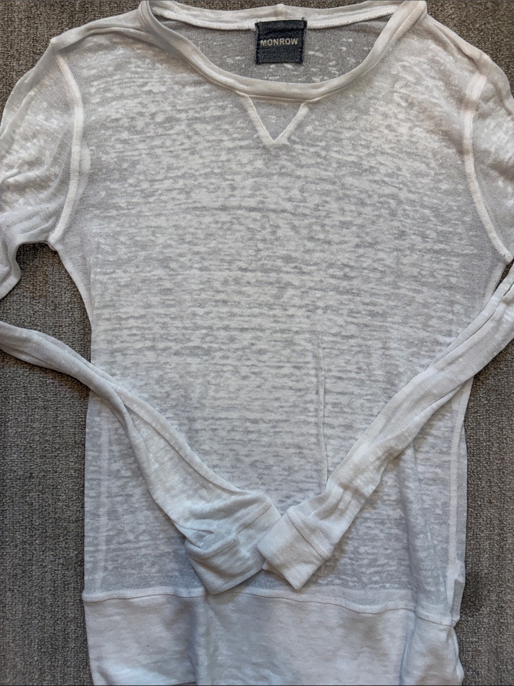 Monrow Sheer White Long-Sleeve Crew M